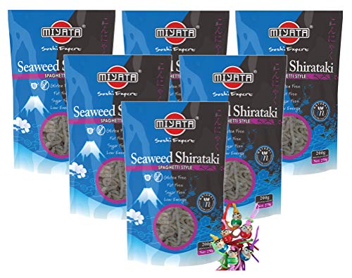 yoaxia ® - 6er Pack - [ 6x 270g / 200g ATG ] MIYATA Seetang Shirataki Konjak [ Seaweed Spaghetti Style ] LOW CARB + ein kleiner Glücksanhänger gratis von yoaxia Marke