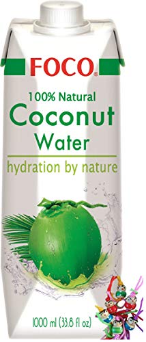 yoaxia ® Marke Set - [ 1 Literl ] FOCO Pures Kokosnusswasser/Kokoswasser Coconut Water 100% Natural + ein kleiner Glücksanhänger gratis von yoaxia Marke