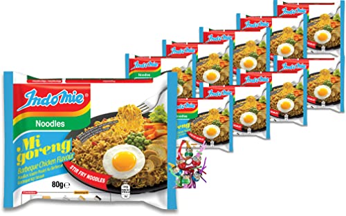 yoaxia ® - 10er Pack - [ 10x 82g ] IndoMie BBQ Chicken Instant Noodles Grillhähnchen Geschmack/BBQ Chicken Flavour Fried Noodles + ein kleiner Glücksanhänger gratis von yoaxia