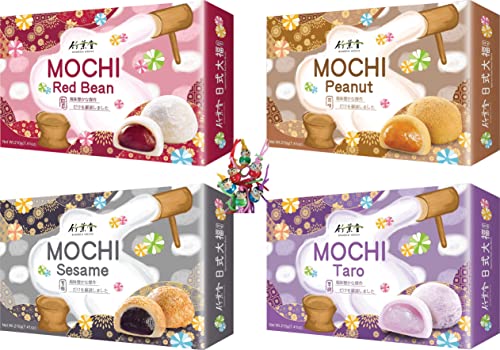 yoaxia ® - [ 840g ] 4er Set MOCHI SELECTION mit 4 verschiedenen Sorten Klebreiskuchen | 24 geschmackvolle Mochis + ein kleiner Glücksanhänger gratis von yoaxia