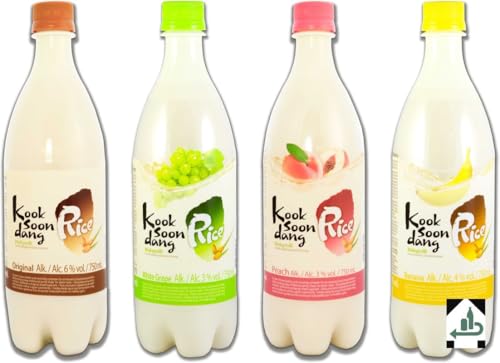 yoaxia ® Makgeolli Selection mit 4 verschiedenen Sorten je 750ml | Classic, Traube, Pfirsich, Banane | EINWEG von yoaxia