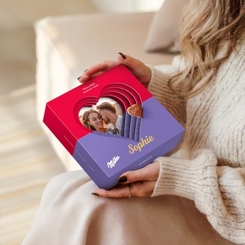 Milka Schokolade Personalisiert - Herzförmige Pralinen, Schokoladengeschenke mit Haselnuss-Nougat Cremefüllung mit Liebe gemacht von YourSurprise (Milka herzen 3D (110 Gramm)) von your surprise