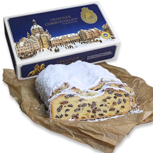 Bäckerei Claus 2x Original Dresdner Christstollen 1000g im Geschenkkarton handgemachter Stollen mit Rosinen nach traditionellen Familienrezept von zanasta