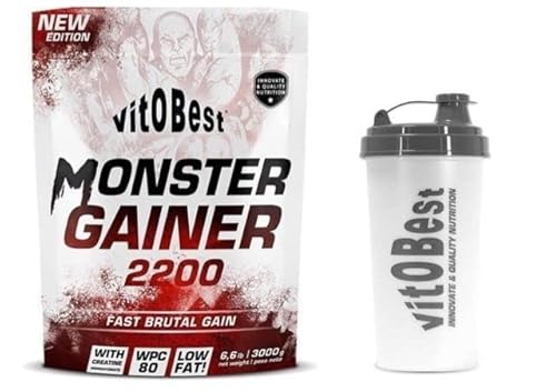 VITOBEST Monster gainer 2200 Erdbeergeschmack, 3000 g + Schneebesen von zerolab