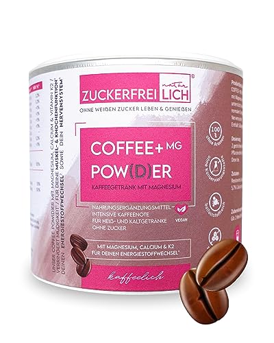 ZUCKERFREIlich Coffee +Mg Pulver löslicher Kaffee vegan 240g, instant Kaffeepulver mit Magnesium, Calcium & Vitamin K2, zuckerfrei, Eiskaffee mit intensiver Kaffeenote, für Heiß- & Kaltgetränke von zuckerfreilich